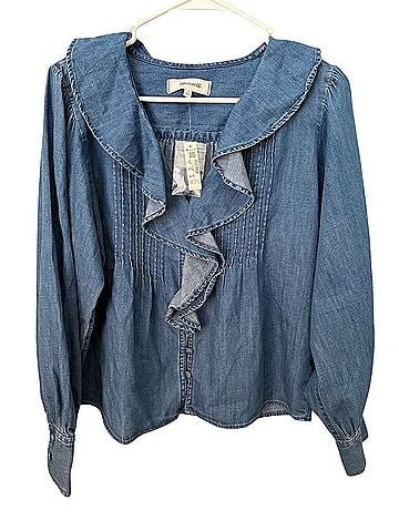 Madewell Ruffle Denim Pintuck Blouse Long Sleeve T-Shirt (view 2)