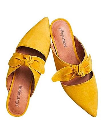Jeffrey Campbell Mustard Suede Pointed-Toe Bow Mules Flats (view 1)