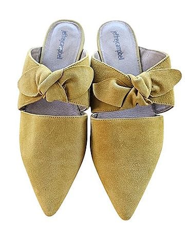 Jeffrey Campbell Mustard Suede Pointed-Toe Bow Mules Flats (view 2)