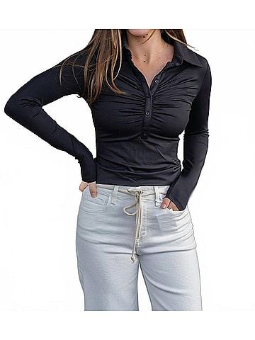RD Style Jori Shirred Top in Black (view 2)
