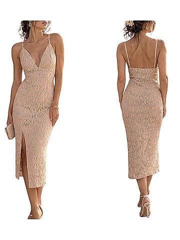 Akira Black Label Intricate Lace Side-Slit Midi Dress Cocktail Dress (view 1)