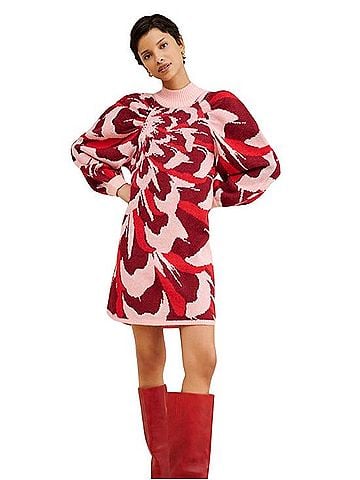FARM Rio SPink &amp; Red Knit Puff-Sleeve Dress Casual Dress (view 1)
