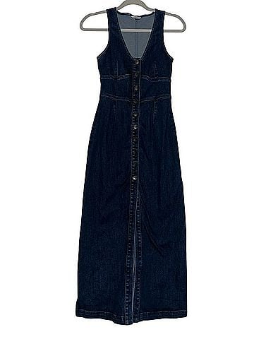 American Eagle Outfitters Denim Button-Up Midi Dress / V-Neck Denim Maxi Dress Casual Dress (view 1)