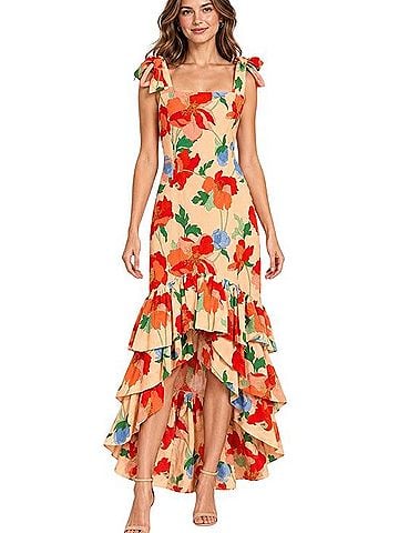 HYACINTH HOUSE Floral High Low Ruffle Maxi Dress Cocktail Dress (view 1)