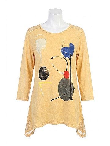 Jess & Jane Strolling Mineral Washed Mesh Top in Yellow/Wheat (view 1)