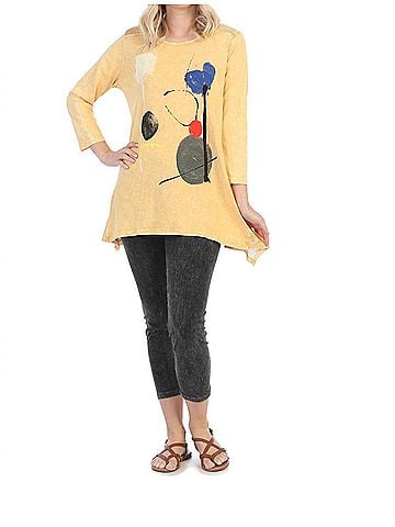 Jess & Jane Strolling Mineral Washed Mesh Top in Yellow/Wheat (view 2)