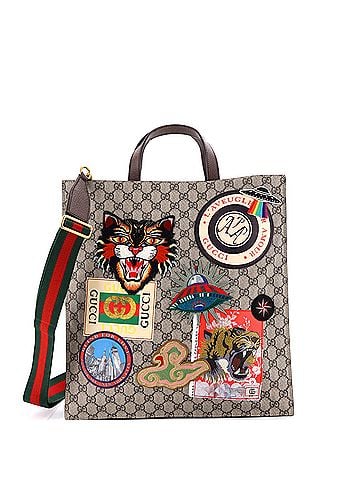 Gucci Courrier Convertible Soft Open Tote GG Coated Canvas with Applique North South (view 1)