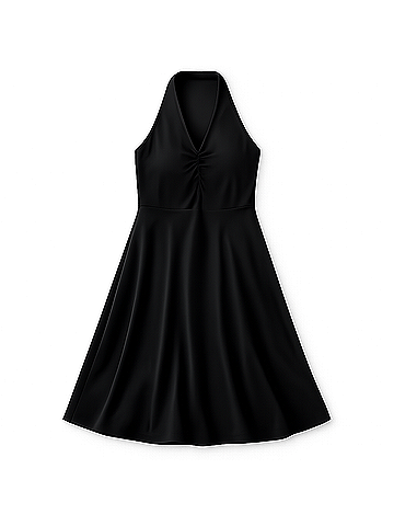 Pact Black Fit and Flare Gathered Halter Dress (view 1)