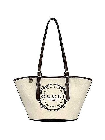 Gucci Gucci Small Tote Bag with Horsebit Print (856098 498879) - GUCCI Canvas Leather Natural Brown/White Women's (view 1)