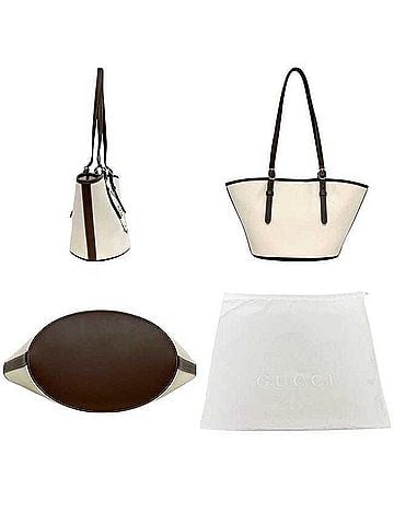 Gucci Gucci Small Tote Bag with Horsebit Print (856098 498879) - GUCCI Canvas Leather Natural Brown/White Women's (view 2)