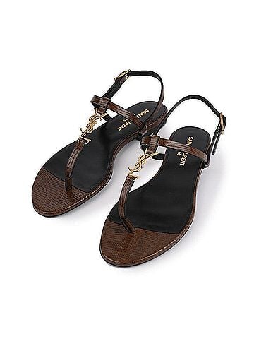 Saint Laurent Cassandra Flat Sandals Brown (view 2)