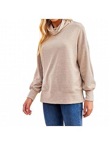 Fifteen Twenty Funnel Neck Zipper Top in Oat (view 2)