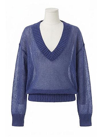 Brunello Cucinelli Ribbed V-Neck Sweater in Blue (view 1)
