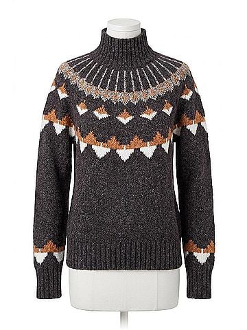 Tribal Long Sleeve Mock Neck Intarsia Sweater in Walnut (view 1)