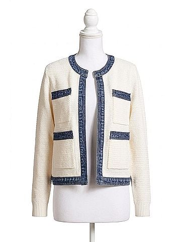 Tribal Fancy Sweater And Denim Jacket With Pockets in Eggshell (view 1)