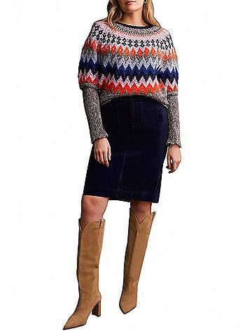 Tribal Long Sleeve Intarsia Sweater in Grey Mix (view 2)