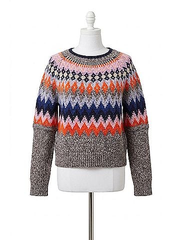 Tribal Long Sleeve Intarsia Sweater in Grey Mix (view 1)