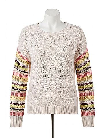 Tribal Intarsia Long Sleeve Crew Neck Sweater in Moonstone (view 1)