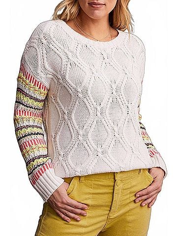 Tribal Intarsia Long Sleeve Crew Neck Sweater in Moonstone (view 2)