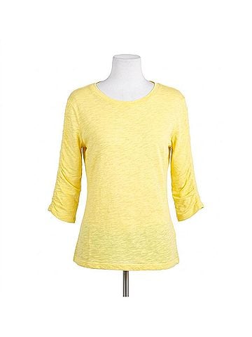 Elliott Lauren Crissy Crew Neck Ruched Sleeve Tee in Daffodil (view 1)