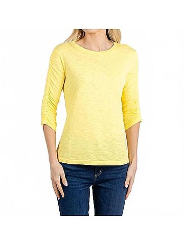 Elliott Lauren Crissy Crew Neck Ruched Sleeve Tee in Daffodil (view 2)