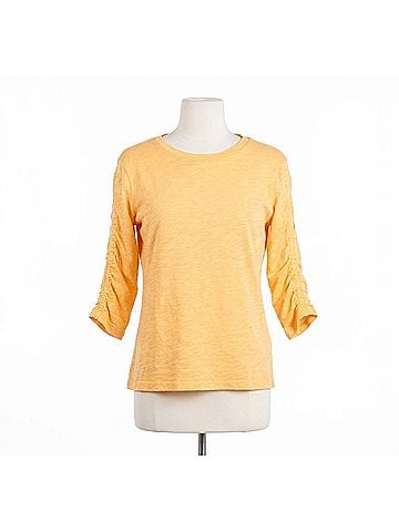 Elliott Lauren Crissy Crew Neck Ruched Sleeve Tee in Creamsicle (view 1)