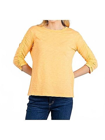 Elliott Lauren Crissy Crew Neck Ruched Sleeve Tee in Creamsicle (view 2)