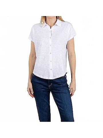 Elliott Lauren Bella Button Front Tee in White (view 2)