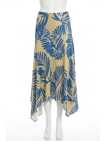 Lyssé Catriona Leaf Print Handkerchief Hem Hammered Satin Skirt in Sicilian Palm (view 1)