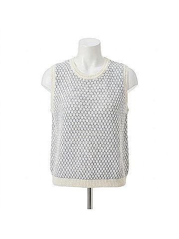 Lyssé Women's Claire Textured Mesh Sweater Shell in Ecru/Azzuro (view 1)