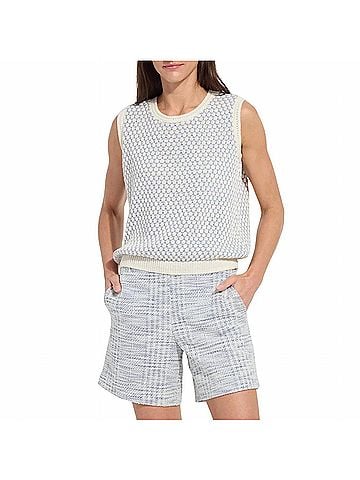 Lyssé Women's Claire Textured Mesh Sweater Shell in Ecru/Azzuro (view 2)