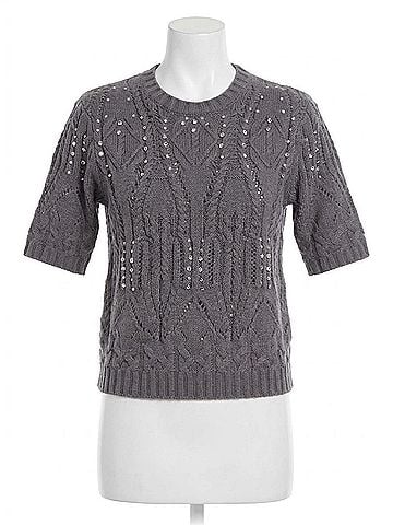 Lyssé Women's Hadley Crystal Embellished Short Sleeve Sweater in Grey Melange (view 1)