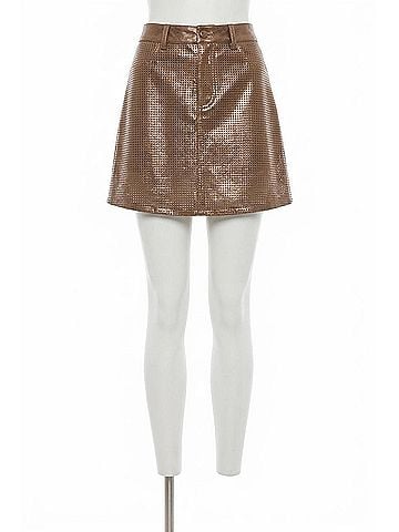 Brunello Cucinelli Sparkling Net Leather Skirt in Brown (view 1)