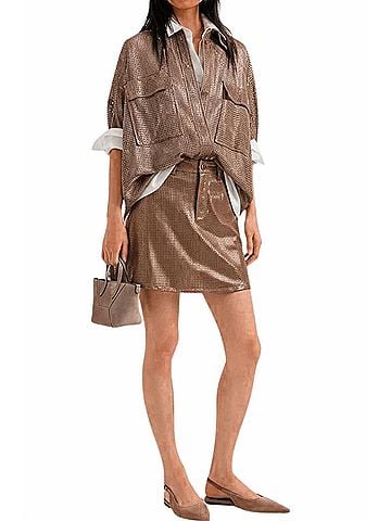Brunello Cucinelli Sparkling Net Leather Skirt in Brown (view 2)
