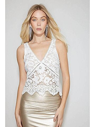 Generation Love Sam Lace Tank Top in White/Beige (view 2)