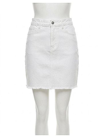 Tribal Pull On Boundless Stretch Denim Skirt in White (view 1)