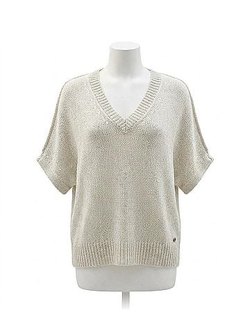 Joseph Ribkoff Viscose And Lurex Sweater Knit Relaxed Top in Vanilla (view 1)