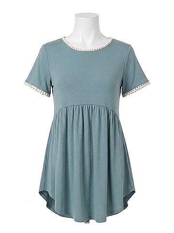 Zenana Babydoll Top in Blue Grey (view 1)