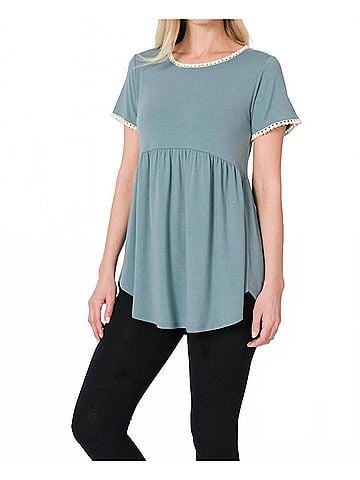 Zenana Babydoll Top in Blue Grey (view 2)
