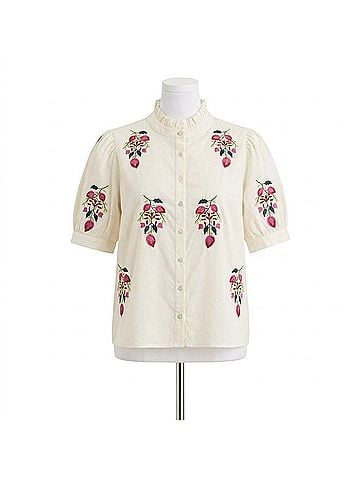 Entro Floral Embroidered Top - Plus in Cream (view 1)