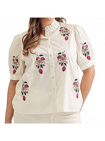 Entro Floral Embroidered Top - Plus in Cream (view 2)