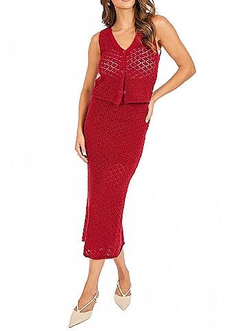 Sadie & Sage Venus Midi Skirt in Red (view 2)