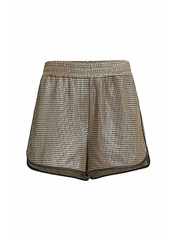 Brunello Cucinelli Perforated Leather Shorts in Khaki (view 1)