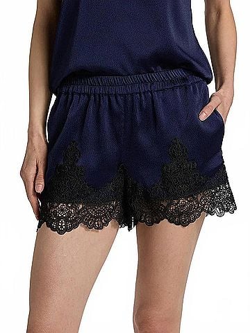 Generation Love Lana Combo Hammered Satin Shorts in French Navy/Black (view 2)