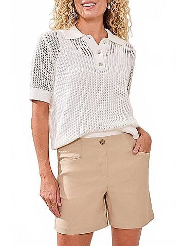 Tribal Flatten It Button Front Pull On Shorts in Beach (view 2)
