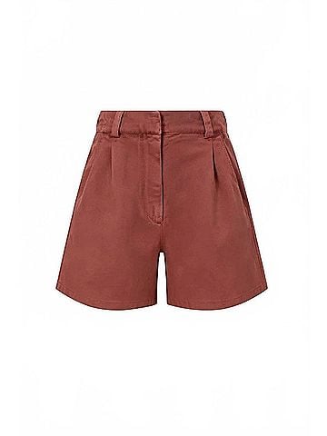 Brunello Cucinelli Women's High-Waisted Pleated Short in Burgundy/Brown (view 1)