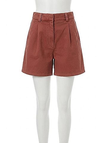 Brunello Cucinelli Women's High-Waisted Pleated Short in Burgundy/Brown (view 2)