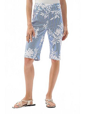 Joseph Ribkoff Printed High Waist Pull On Bermuda Shorts in Vanilla/Blue (view 2)