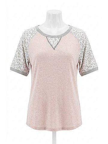 Bibi Women's Animal Print Sleeve Top in Blush (view 1)