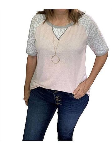 Bibi Women's Animal Print Sleeve Top in Blush (view 2)